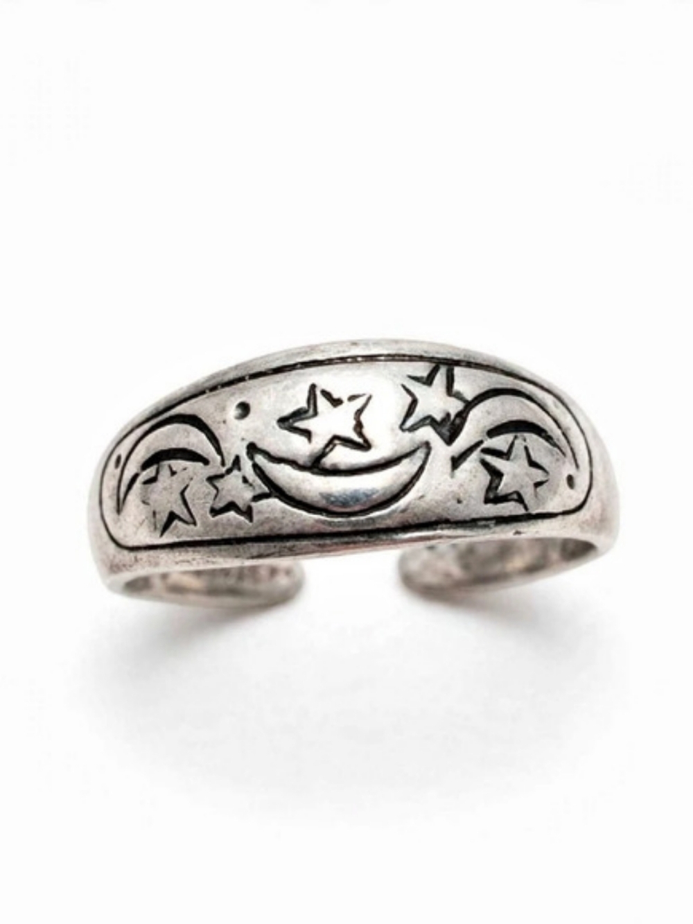 Vintage 925 Sterling Silver Moon Stars Oxidized Celestial Toe Ring